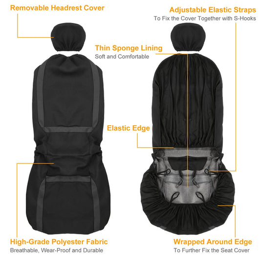 9Pcs Full Set Car Seat Covers For Auto Truck SUV Universal Front Rear Car Seats Headrest Protectors Split Bench Compatible