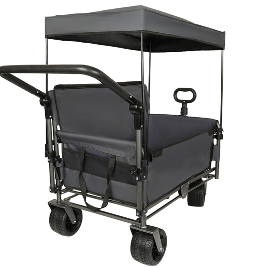 3-in-1 Folding Wagon Cart with Bench Seat Removable Canopy and Storage Collapsible Utility Wagon with Brakes 500lbs Capa