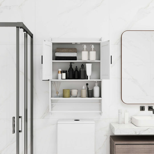 Wall Mounted Bathroom Cabinet with Towel Bar & Toilet Paper Holder
