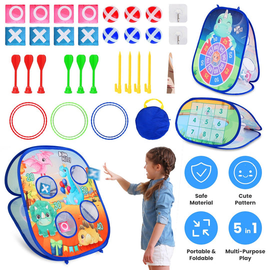 5 in 1 Bean Bag Toss Game Toy Corn Hole Game Beanbag Toss Game Dart Board Game Loop Toss Game Outdoor Activities Party Backyard Games Set for Boys Gir