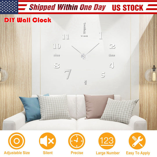 DIY Wall Clock 3D Mirror Surface Sticker Modern Art Wall Clock Home Office Decors Big Number Watch