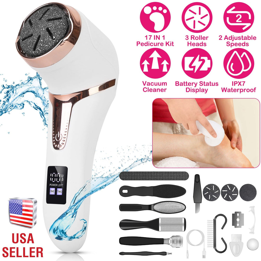 17Pcs Electric Foot Callus Remover with Vacuum Foot Grinder Rechargeable Foot File Dead Skin Pedicure Machine with 3 Grinding Heads 2 Speeds Foot Care
