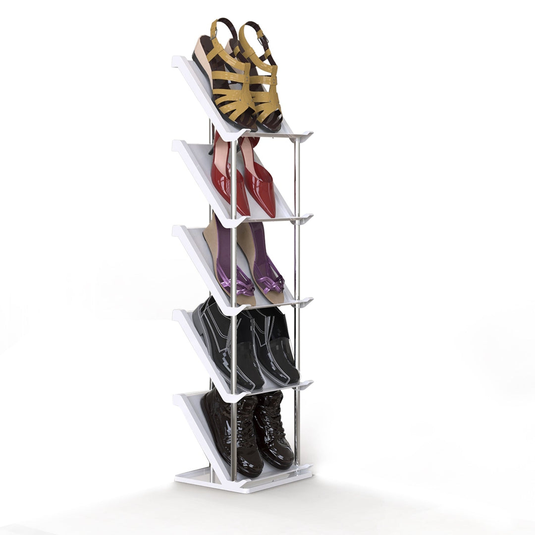 5 Tier Vertical Shoe Rack Narrow Free Standing Storage Organizer for Entryway Space-Saving Stackable Shoe Holder Corner Shoe Tower For Entryway Bedroo