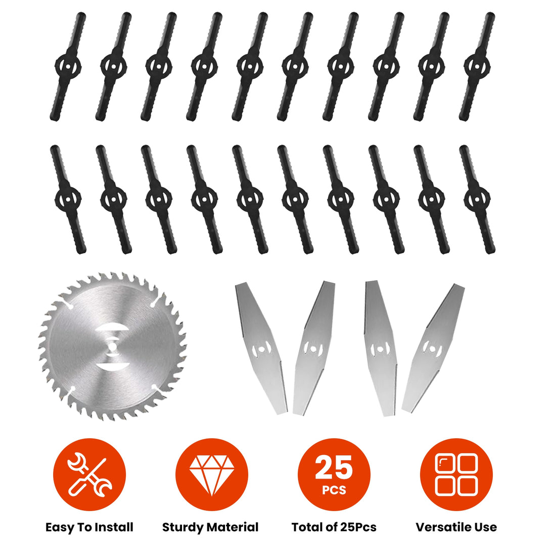 25Pcs Trimmer Blades Head Replacement Set 1Pc 5.91” Alloy Blade 4Pcs 5.71” Stainless Steel Blades 20Pcs 5.31” Plastic Bl