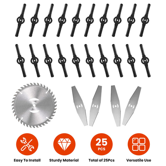 25Pcs Trimmer Blades Head Replacement Set 1Pc 5.91” Alloy Blade 4Pcs 5.71” Stainless Steel Blades 20Pcs 5.31” Plastic Bl