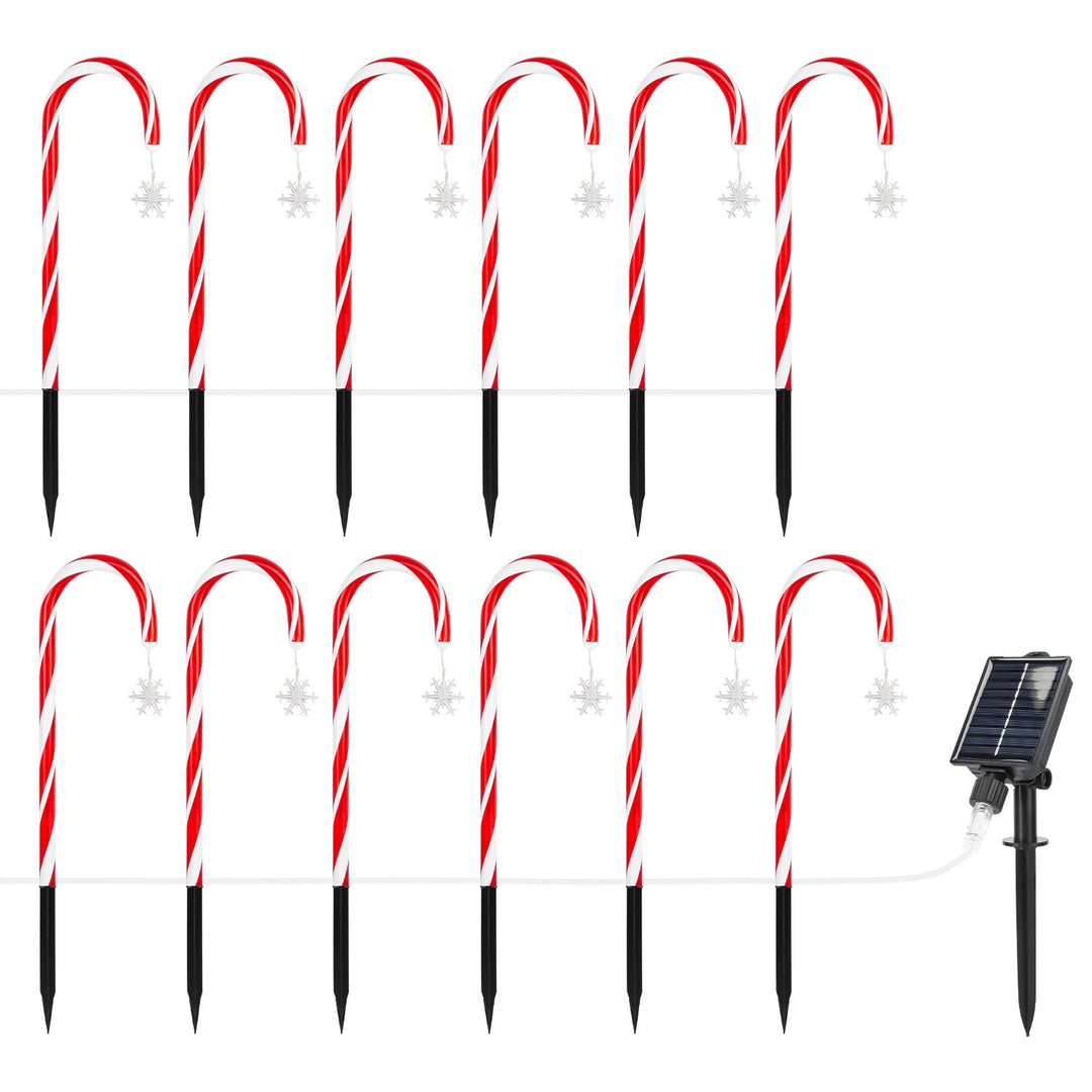 Solar Christmas Candy Cane Lights with 12 Candies 72LEDs Outdoor Christmas Decorations IP44 Waterproof Flickering Pathway Markers String Lights with 8