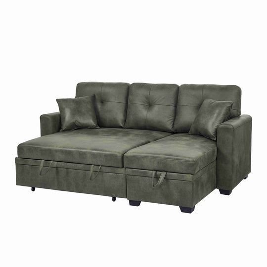 Sleeper Sofa with Pull-Out Bed, L-Shaped Sectional Couch with Reversible Chaise and Storage, Foil Fabric Upholstered Sof