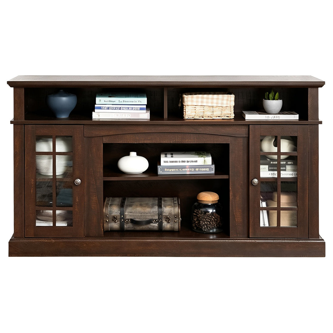 Classic 58" TV Stand with Glass Door Cabinets & Adjustable Shelves, Media Entertainment Center for TVs up to 65", Living