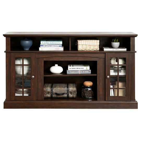 Classic 58" TV Stand with Glass Door Cabinets & Adjustable Shelves, Media Entertainment Center for TVs up to 65", Living
