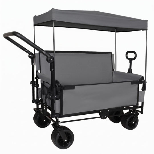Folding Wagon Cart with Bench Seat & Canopy, 500lbs Capacity