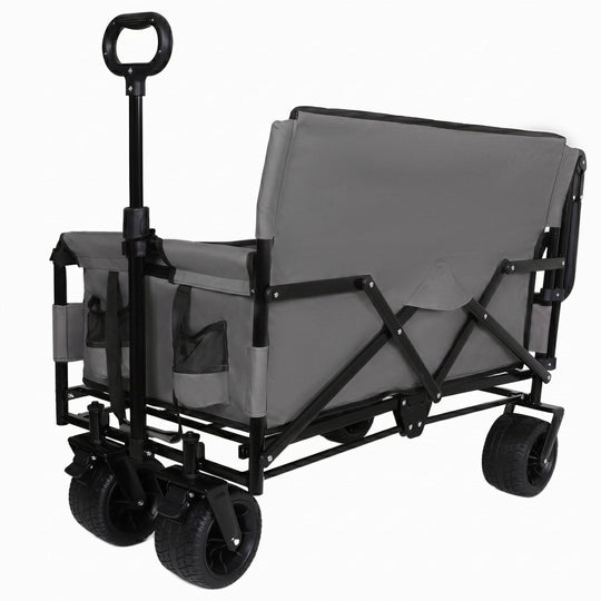 Folding Wagon Cart with Bench Seat & Canopy, 500lbs Capacity