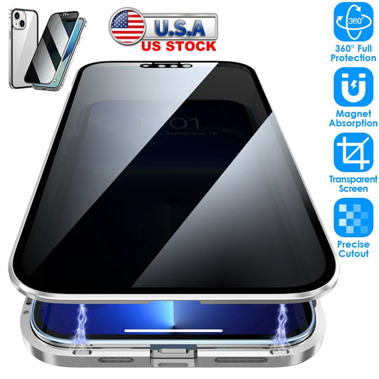 Privacy Magnetic Phone Case 360¡ Full Protection Anti Spy Phone Cover Double Sided Tempered Glass Magnet Absorption Fit for IOS Phone 12 Pro