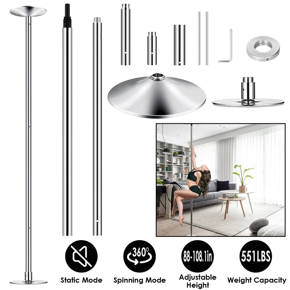 Stripper Dance Pole 45mm Spinning Static Dancing Pole with 88-108.1in Adjustable Height 551LBS Weight Capacity for Fitness Exercise Party Home Club Gy