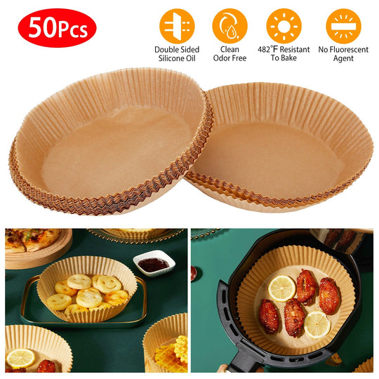 50Pcs Disposable Air Fryer Paper Liner Waterproof Non-Stick Oil-proof Parchment Paper Cooking Baking Paper  6.29in