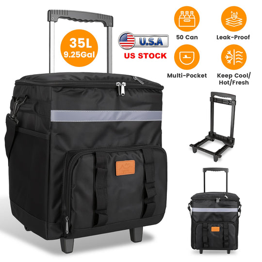 Rolling Cooler Bag with Wheels - 35L Insulated Collapsible