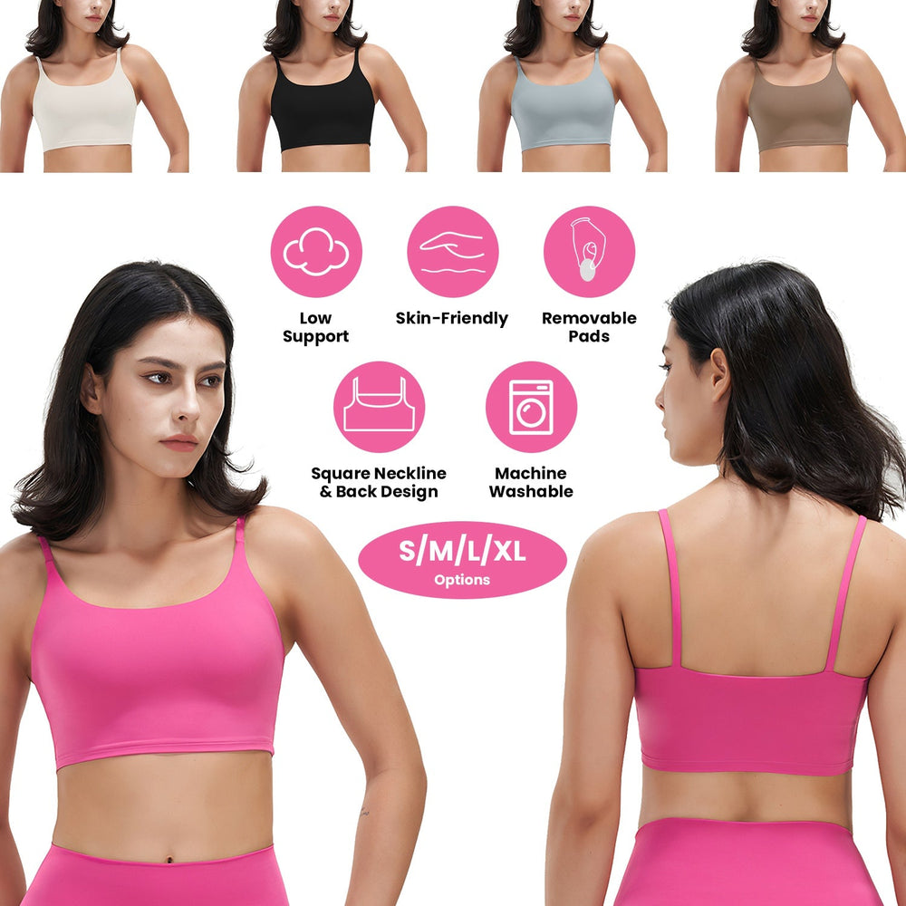 Women Strap Sport Bras Padded StrappyÊCrop Square Neck Low Impact Bras SexyÊFitnessÊTank Tops with Removable Pads Flat Straps for Gym Yoga Workout Run