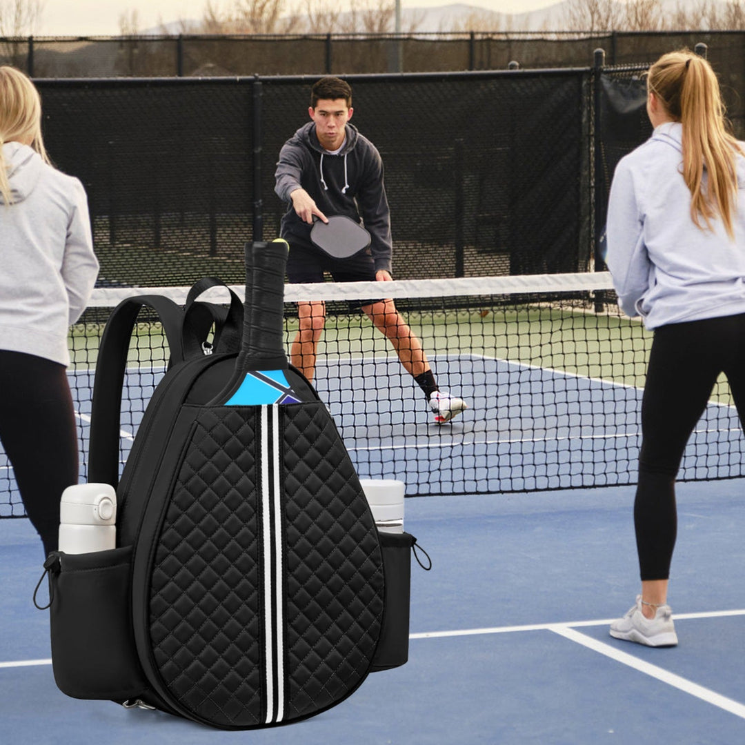 Pickleball Sling Bag for Men Women Waterproof Badminton Tennis Backpack with Wet Pocket Hidden Fence Hook Machine Washable