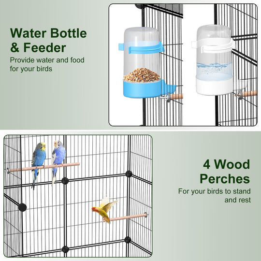 46-Inch Bird Cage with Wooden Perches and Rolling Wheels