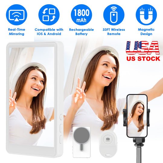Vlog Selfie Monitor Screen Magnetic Rear Camera Phone Monitor Wireless Selfie Monitor Screen with 33FT Remote for Vlog Live Stream Compatible with IOS