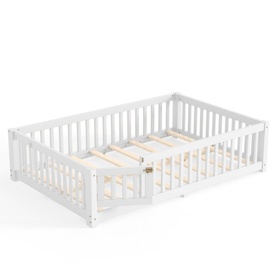 Montessori Floor Bed with Safety Guardrails and Lockable Door