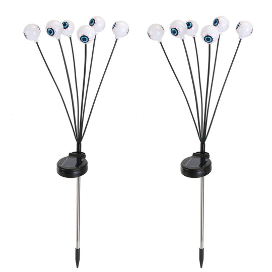 2Packs Solar Scary Eyeballs Lights Outdoor Halloween Decoration Swaying Light Halloween Path Lights Ornaments with Total 12LED IP65 Waterproof for Yar