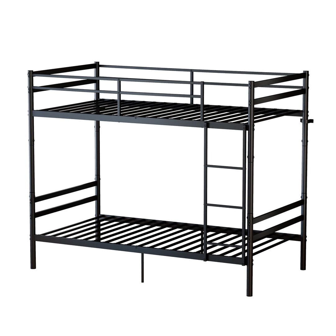 Twin Over Twin Metal Bunk Bed with Ladder and Guardrails