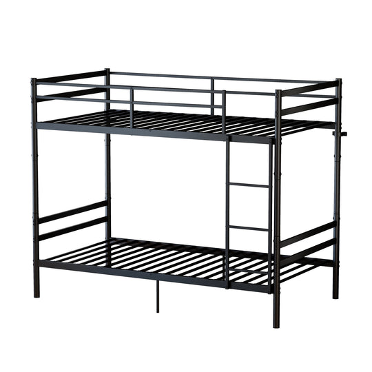 Twin Over Twin Metal Bunk Bed with Ladder and Guardrails