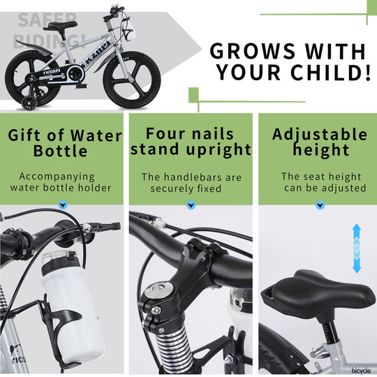 18 Inch Kids Bike with Training Wheels, Children\'s Bicycle with Magnesium Alloy Wheels, Dual U-Brakes, Adjustable Quick