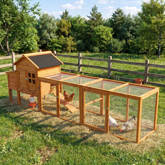 Chicken Coop with Run for 4-6 Chickens, Weatherproof Wood