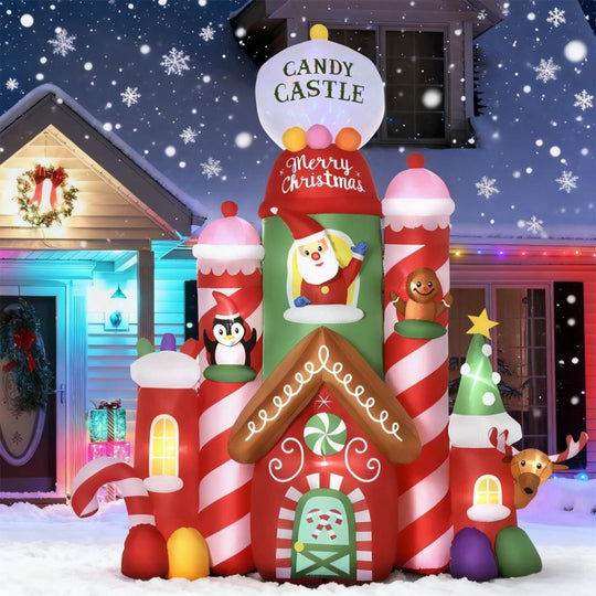 10FT Inflatable Candy Castle Christmas Decoration with LED Lights