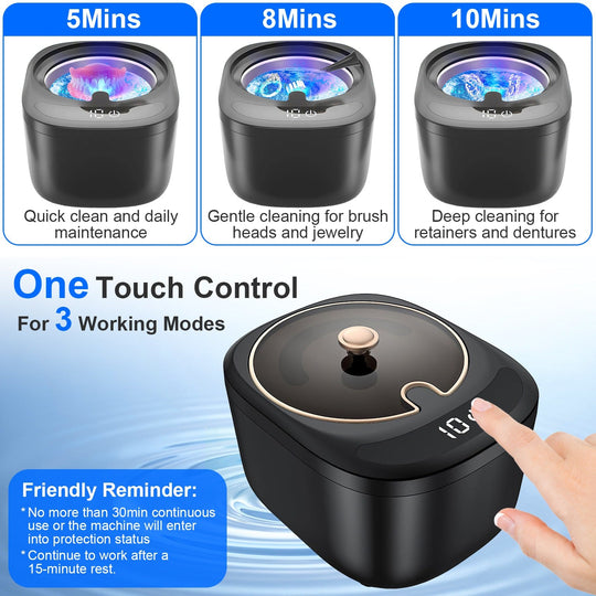 Ultrasonic Retainer Cleaner 45kHz Ultrasonic Cleaning Machine with 3 Modes 230ML Capacity UV Light for Denture Mouth Guard Aligner Dental Trays Braces
