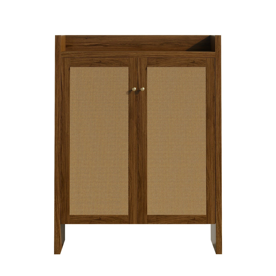 Rattan Shoe Cabinet with Doors, 6-Tier Storage Organizer