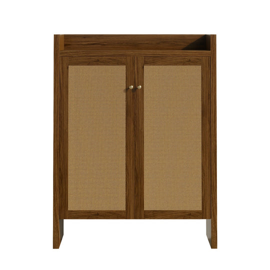 Rattan Shoe Cabinet with Doors, 6-Tier Storage Organizer