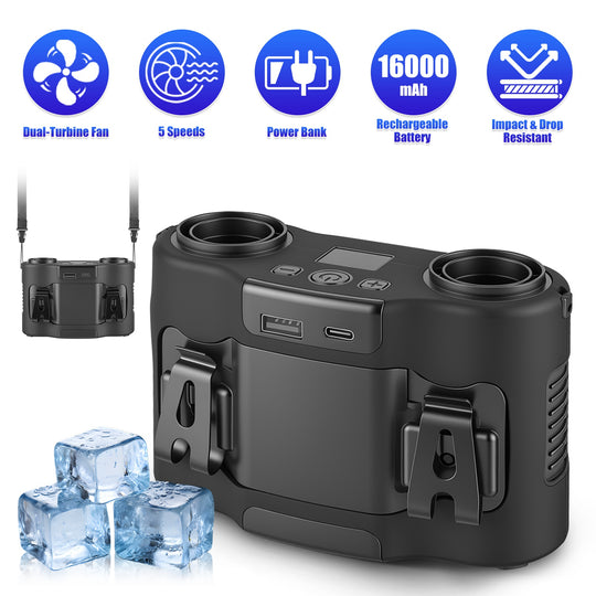 Wearable Waist Fan with 16000mAh Power Bank & Dual Turbines