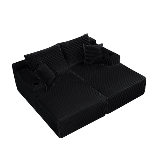 Sectional Couch with Double Chaise Lounge and Cup Holders