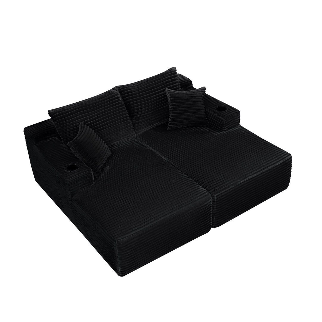 Sectional Couch with Double Chaise Lounge and Cup Holders