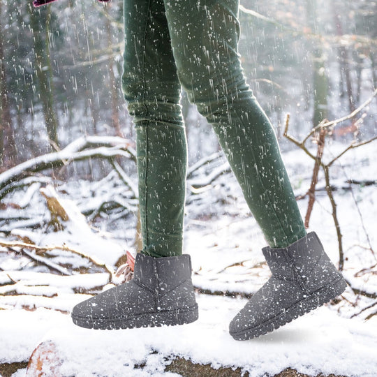 Women Lady Snow Boots Suede Mid-Calf Boot Shoe Short Plush Warm Lining Shoes w/ Anti-slip Rubber Base Knitting Design