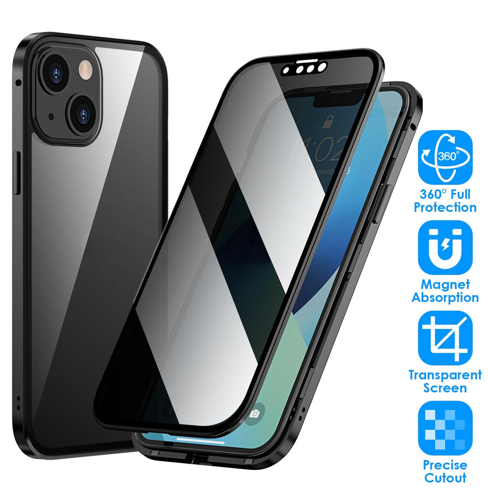 Privacy Magnetic Phone Case 360¡ Full Protection Anti Spy Phone Cover Double Sided Tempered Glass Magnet Absorption Fit for IOS Phone 13 Pro
