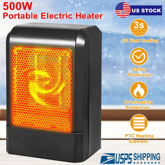 500W Portable Electric Heater PTC Ceramic Heating Fan 3S Heating Space For Home Office Use