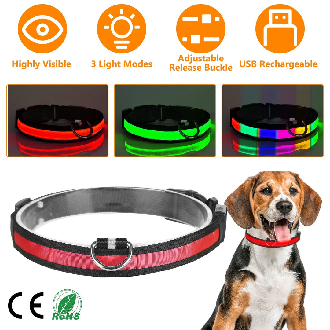 LED Dog Collar USB Rechargeable Adjustable Dog Safety Collar Night Safety Flashing Luminous Light up Collar