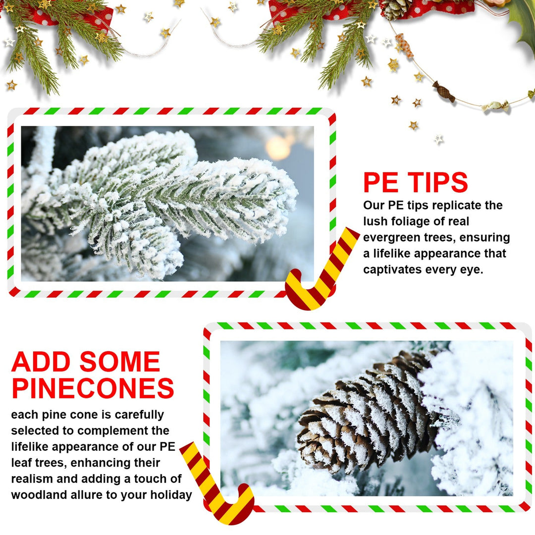 2FT Pre-Lit Flocked Christmas Tree with Pot & Pine Cones