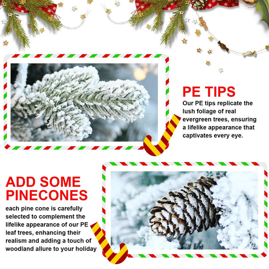 2FT Pre-Lit Flocked Christmas Tree with Pot & Pine Cones
