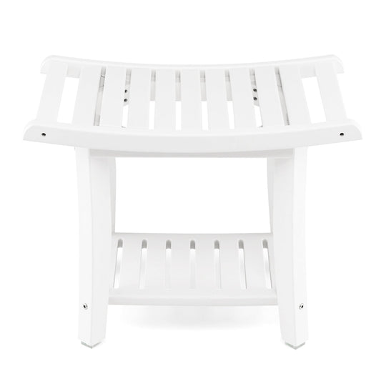 Waterproof Bath Stool with Curved Seat and Storage Shelf