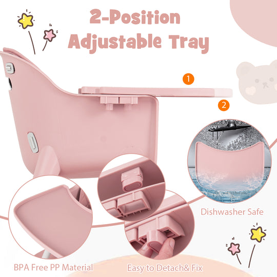 4-in-1 Baby Convertible Toddler Table Chair Set with PU Cushion-Pink