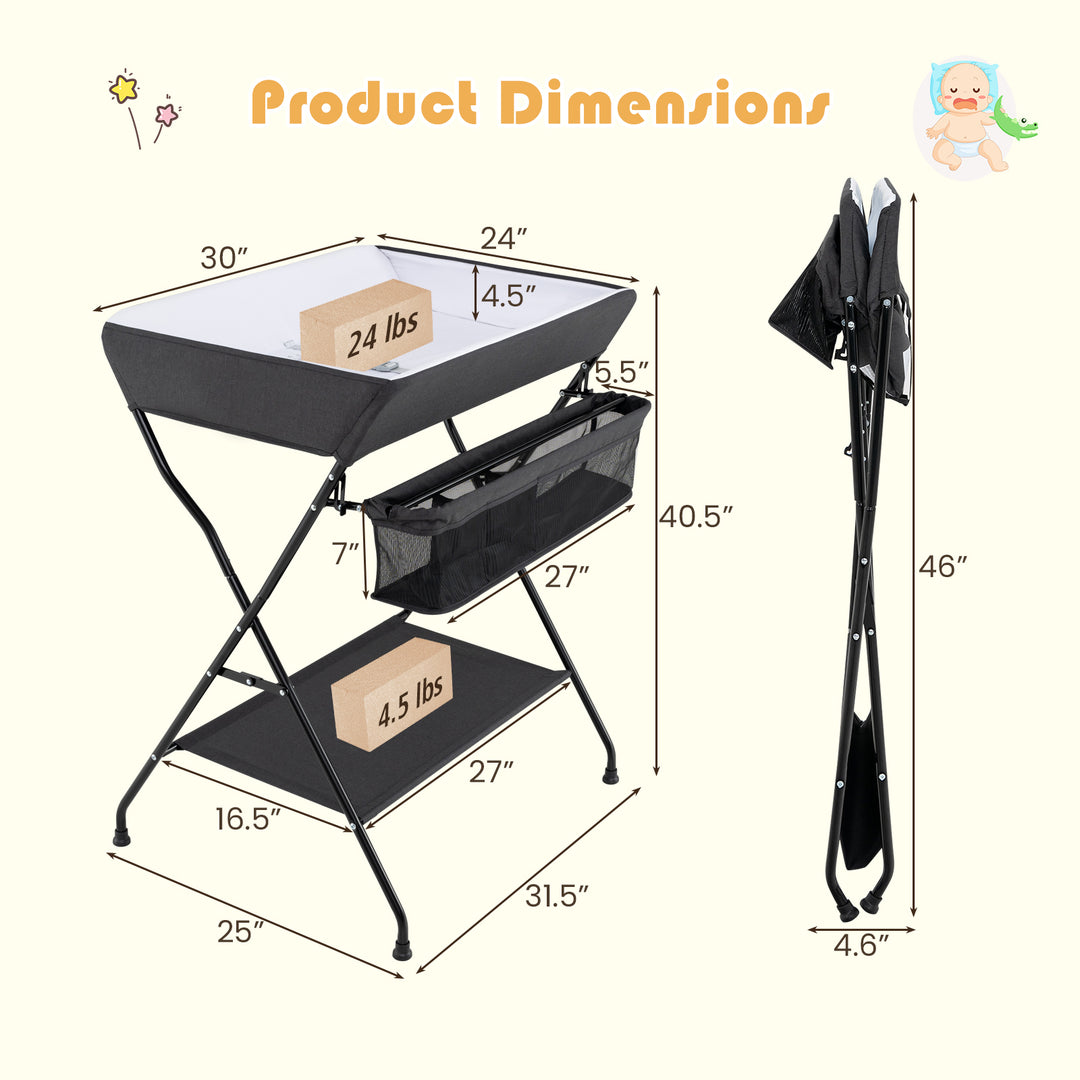 Baby Storage Folding Diaper Changing Table-Black