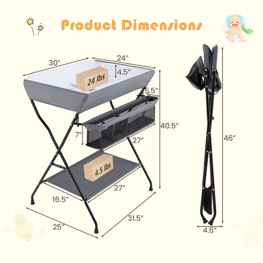 Baby Storage Folding Diaper Changing Table-Gray