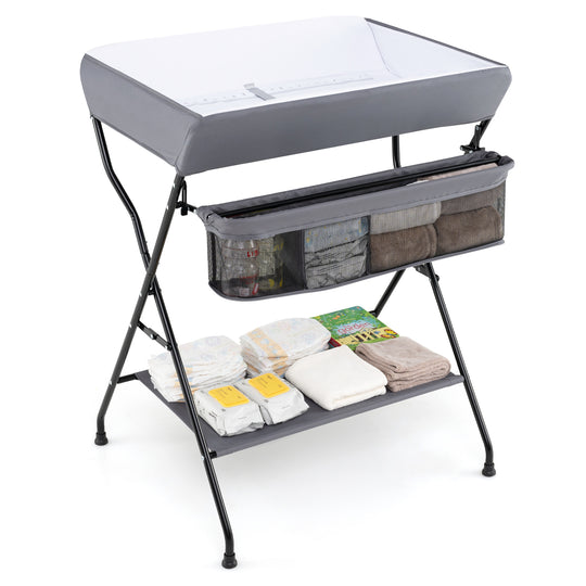 Baby Storage Folding Diaper Changing Table-Gray