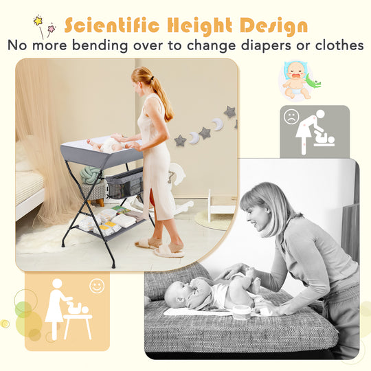 Baby Storage Folding Diaper Changing Table-Gray
