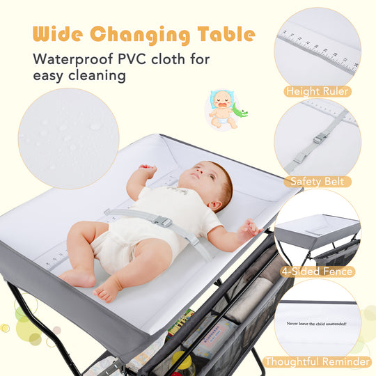 Baby Storage Folding Diaper Changing Table-Gray