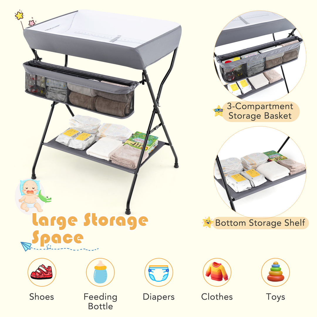 Baby Storage Folding Diaper Changing Table-Gray